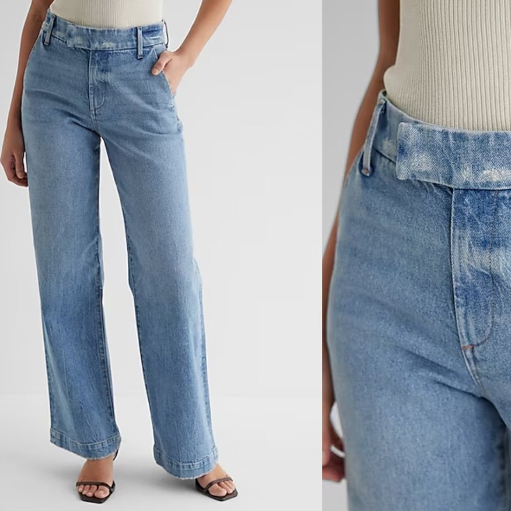 NWOT EXPRESS High Waisted Medium Wash Wide Leg Jeans